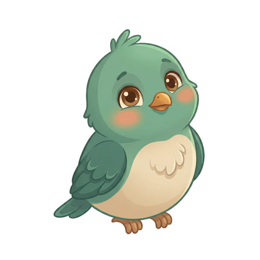 Plumi, le petit oiseau vert sauge, posé tranquillement